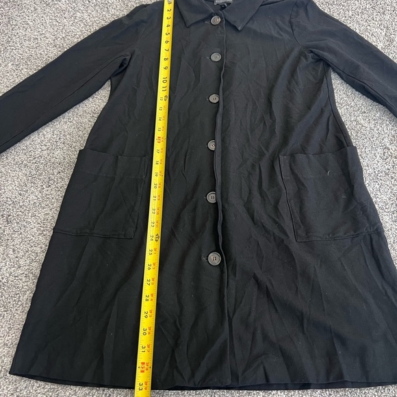 EILEEN FISHER Jacket Stretch Crepe Button Front Cardigan Black Pockets Size S/P - Picture 3 of 8